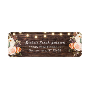 Wood String Lights, Blush & Peach Floral Address Return Address Label
