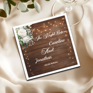 Wood String Lights Floral the Night Before Wedding Napkin