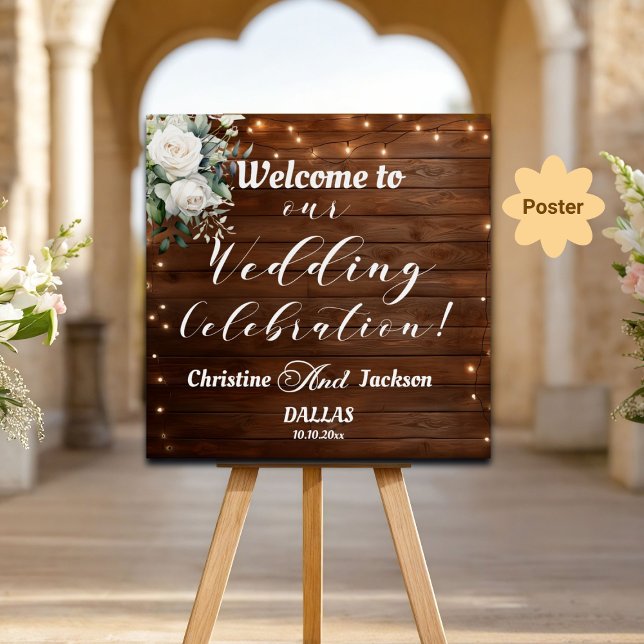 Wood String Lights Wedding Celebration Welcome Poster (Creator Uploaded)