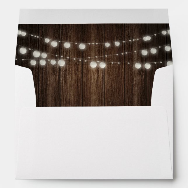 Wood String Lights Wedding Return Address Envelope (Back (Bottom))