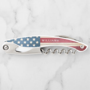 Wood Styled Patriotic USA Flag   Name Corkscrew