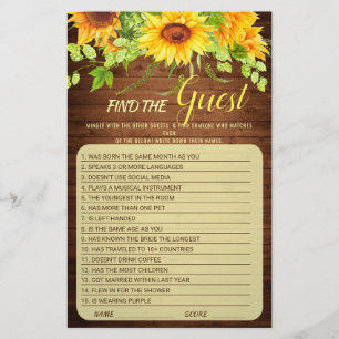 Wood Sunflower Blossom Greenery Bridal Shower Game