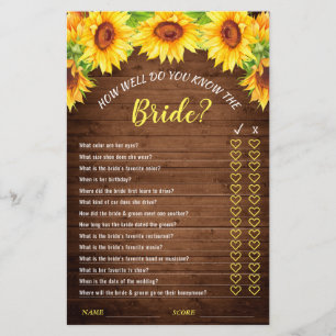 Wood Sunflower Double-Sided Bridal Shower Game