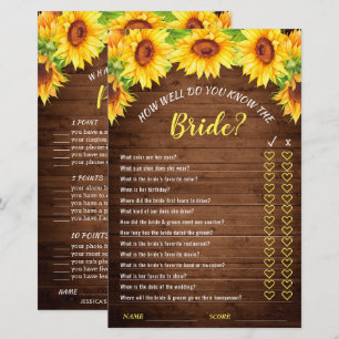 Wood Sunflower Double-Sided Bridal Shower Game