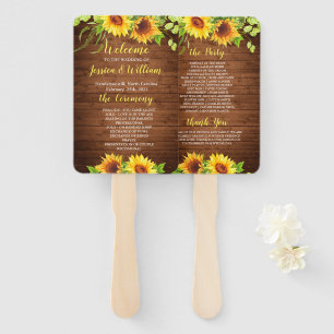 Wood Sunflower Rustic Greenery Wedding Program Hand Fan