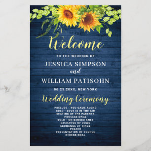 Wood Sunflower Rustic Wedding Ceremony Program