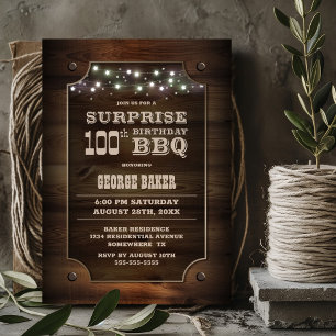 Wood Surprise 100th Birthday BBQ Invitation