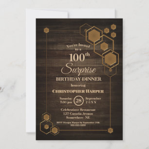 Wood Surprise 100th Birthday Dinner Party Invitation