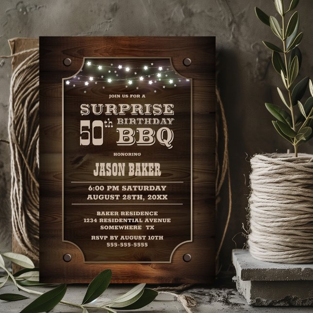 Wood Surprise 50th Birthday BBQ Invitation (Creator Uploaded)
