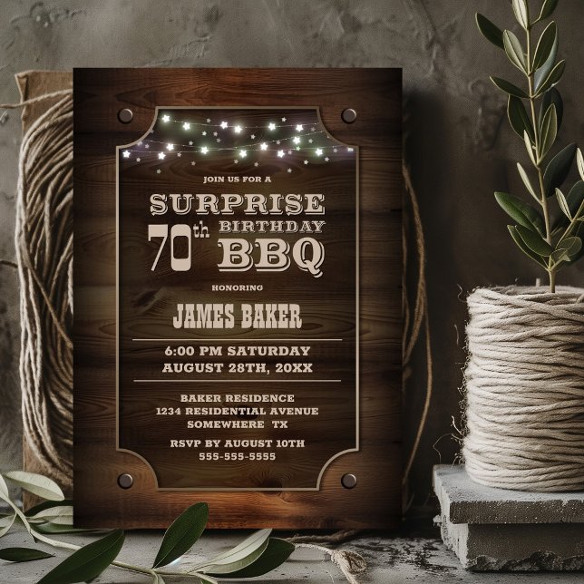 Wood Surprise 70th Birthday BBQ Invitation (Creator Uploaded)