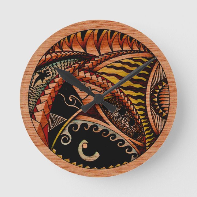 Wood Tattoo Round Clock (Front)