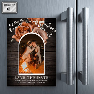Wood Terracotta Wedding Photo Save the Date Magnetic Invitation