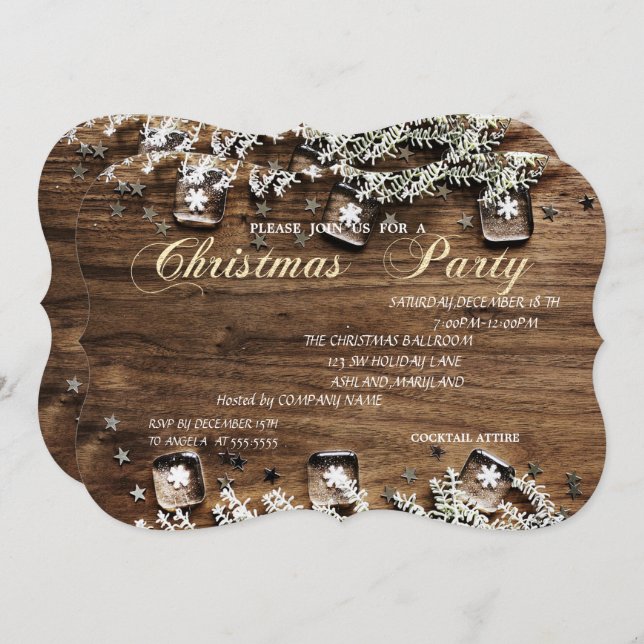 Wood Texture, Corporate Christmas Party Invitation (Front/Back)