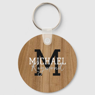 Wood Texture Rustic Monogram Country Style Keychai Key Ring