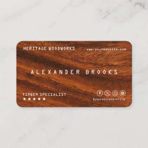 Wood Texture with QR Code Carpenter Business Card