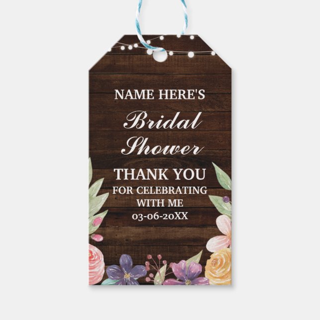 Wood Thank you Tag Rustic Flower Bridal Shower (Front)