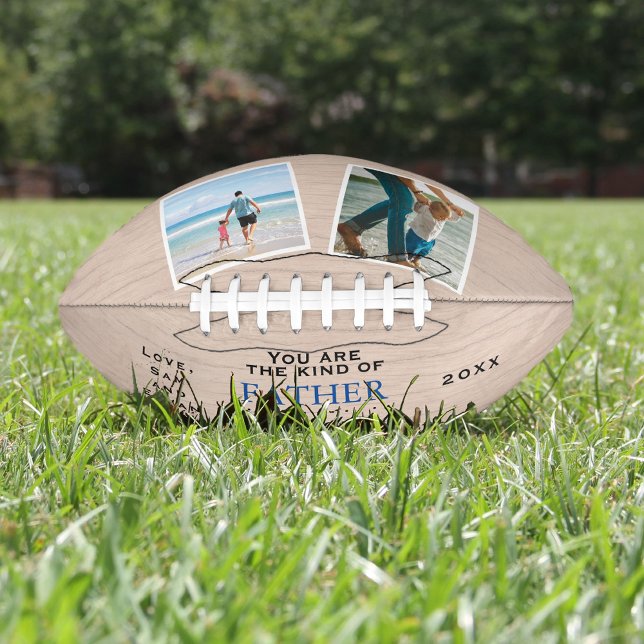 Wood Theme Father's Day Dad's Birthday Football (Father's Day or Dad's Birthday gift American Football with sentimental quote and photos)