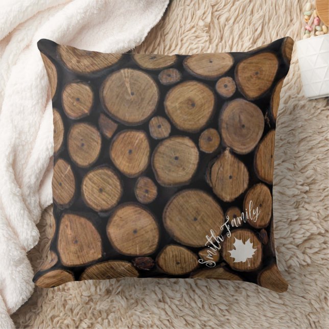 Wood Tile in Black Background with Family Name Cushion (Blanket)