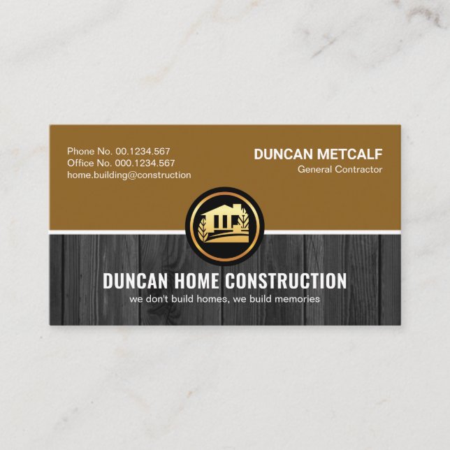 Wood Timber Brown Layers Construction Handyman Business Card (Front)