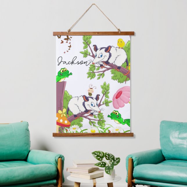 Wood Topped Tapestries Possum Frog Chicks Floral (Living Room)