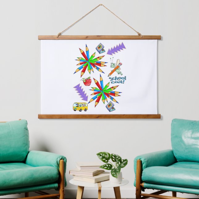 Wood Topped Wall Tapestry  Back to School is Cool (Living Room)