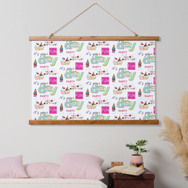 Wood Topped Wall Tapestry FUN Cupcake Birthday (Bedroom)