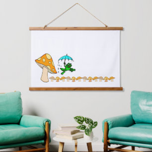 Wood Topped Wall Tapestry Mushroom Frog