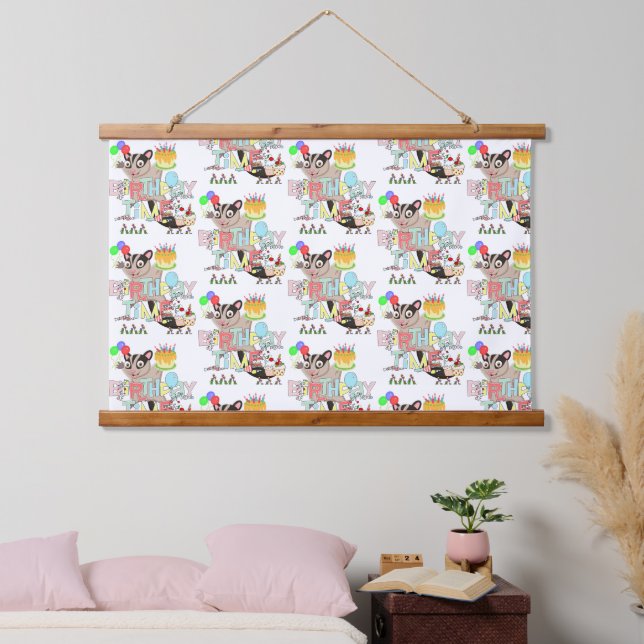 Wood Topped Wall Tapestry Possum  Birthday (Bedroom)