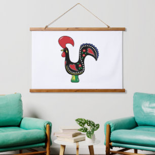 Wood Topped Wall Tapestry Rooster