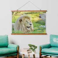 Wood Topped Wall Tapestry White Lion & Lioness! 