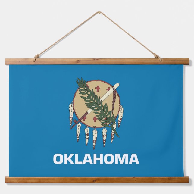 Wood Topped Wall Tapestry with flag of Oklahoma (Front)