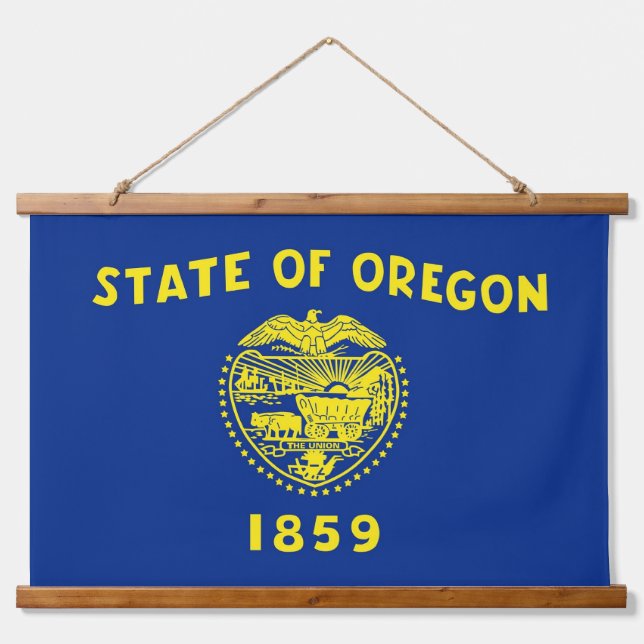 Wood Topped Wall Tapestry with flag of Oregon (Front)