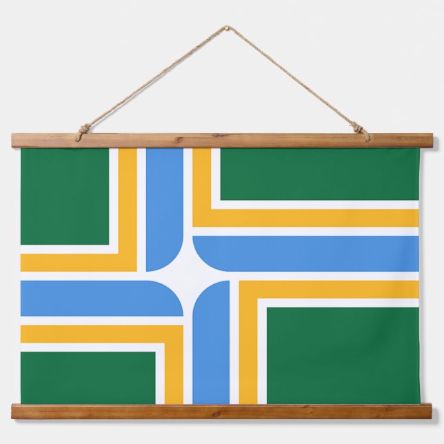 Wood Topped Wall Tapestry with flag of Portland (Front)