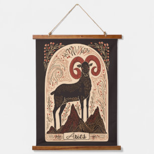 Wood-Topped Wall Tapestry Zodiac Art