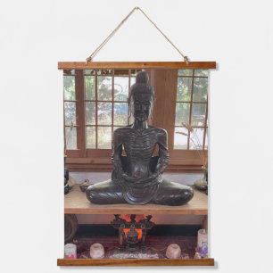 Wood Topped Wall Thangka "Buddy The Buddha"  Hanging Tapestry