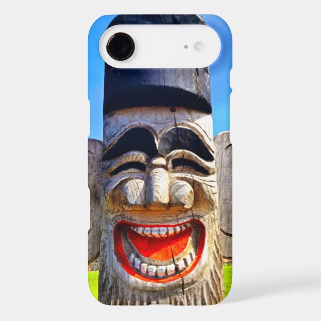 Wood totem laughing face teeth photo funny bold (Back)