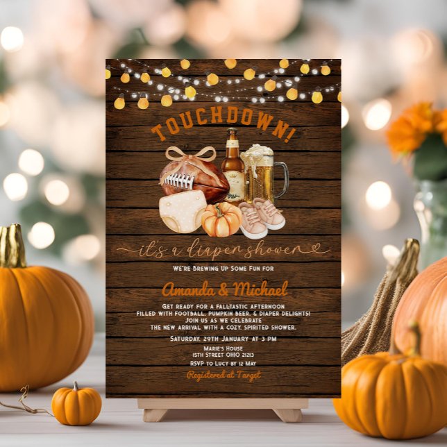 Wood Touchdown it's a diaper shower Pumpkin Beer  Invitation (Creator Uploaded)