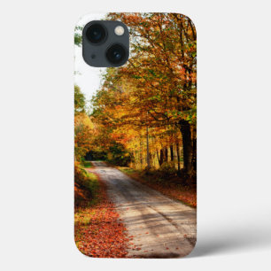 Wood trail with fall foliage iPhone 13 case