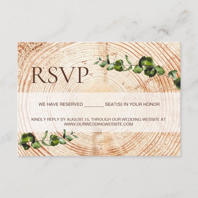 Wood Tree bark Botanical Leaves reserved Seating  Enclosure Card (Front)