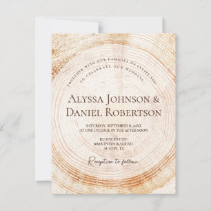Wood Tree bark Rings Unique Rustic Wedding  Invitation