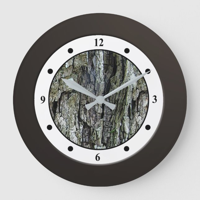 Wood Tree Bark Roman Digits Large Clock (Front)