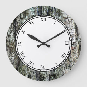 Wood Tree Bark Roman Digits Large Clock