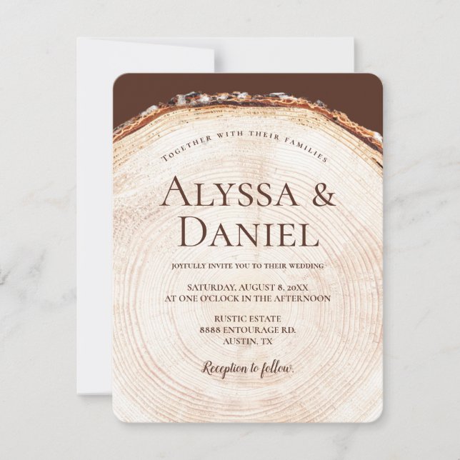 Wood Tree bark Rustic Wedding QR code Invitation (Front)