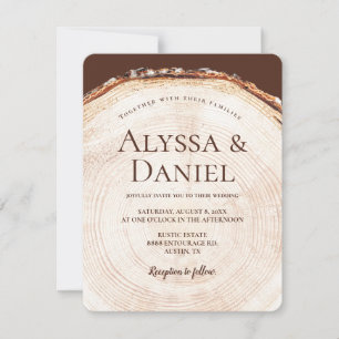 Wood Tree bark Rustic Wedding QR code Invitation