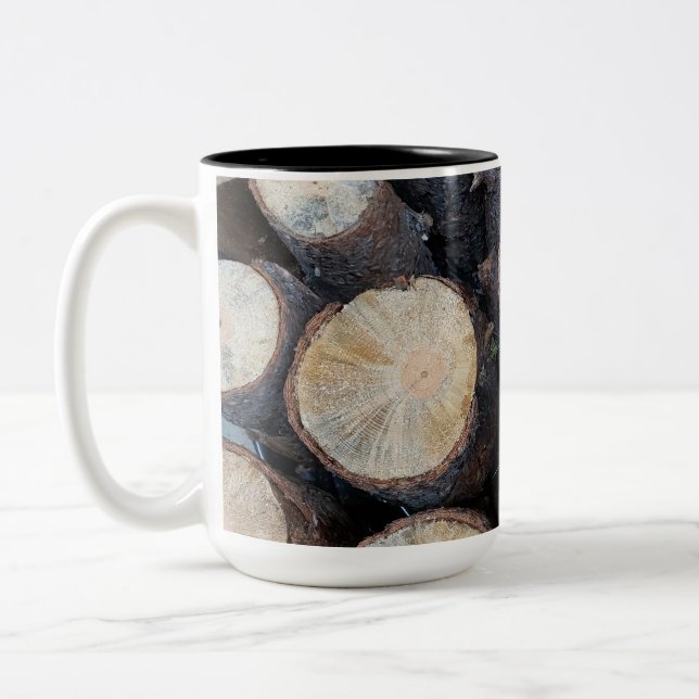 wood tree logs original nature photograph  Two-Tone coffee mug (Left)