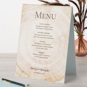 Wood Tree ring Customisable Wedding Menu meals