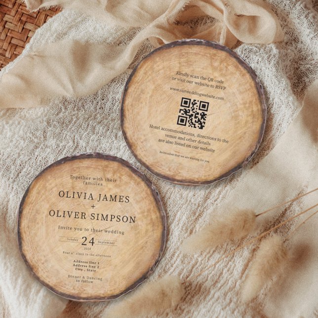Wood tree stump barn QR code all in one wedding  Invitation (Creator Uploaded)