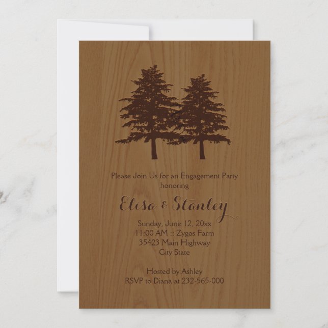 Wood & trees woodland wedding engagement party invitation (Front)