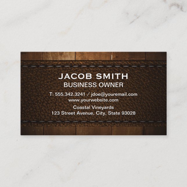 Wood Trim | Leather Business Card (Front)