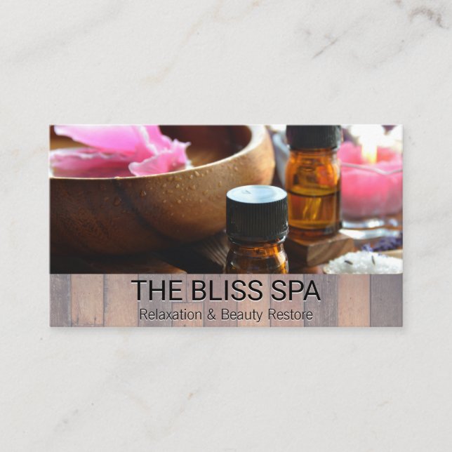 Wood Trim | Salon Oils and Bath Salts Business Card (Front)